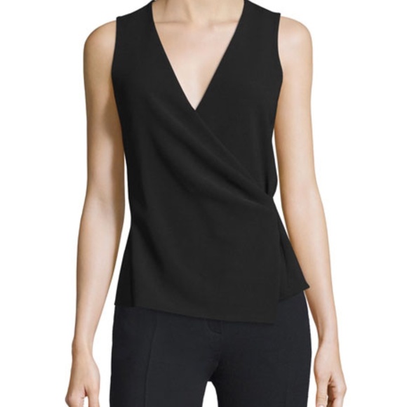 NWT Theory Karlista Admiral Surplice-Neck Crepe Top, Black, L
